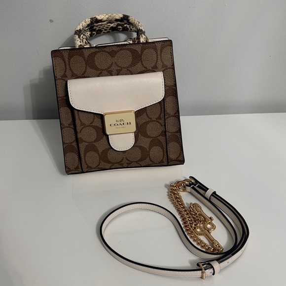 Coach Brown and Cream Mini Bag with Snakeskin Print on sides - Picture 8 of 8